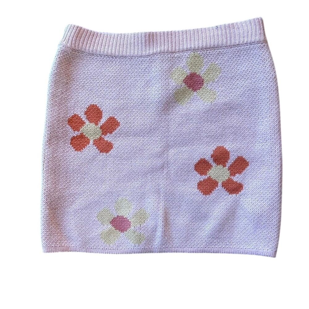 Molly Green Medium Pink Floral Hippie Boho Sweater Mini Skirt